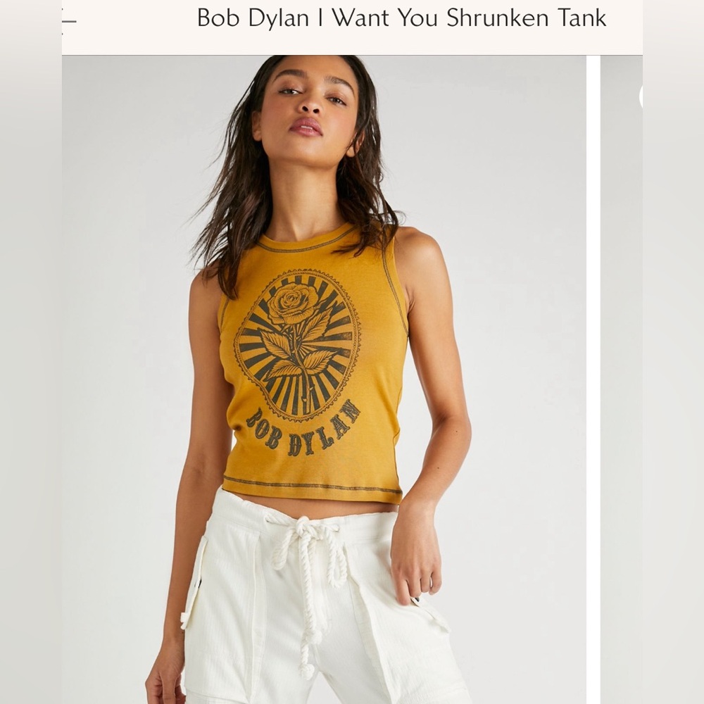 Bob Dylan Daydreamer Free People Shrunken Tank gold L